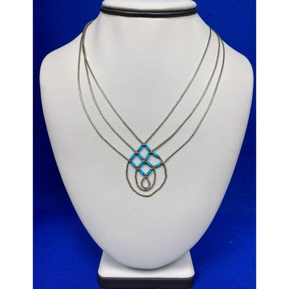 Hand Crafted Artisan Sterling Silver & Turquoise 16” Beaded Necklace! 175 - Picture 1 of 5